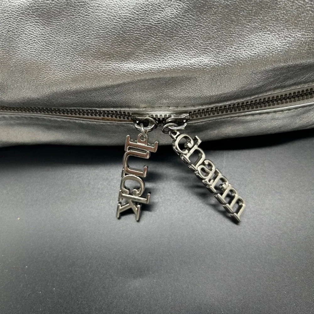Charm And Luck Silver Leather Handbag Reptile Accent Rhinestone Hobo Rare Unique